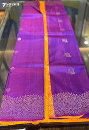 Vadaamalli Signature Seven Handloom Violet/ Yellow Bangalore Pure Silk Saree|Silk Mark Certified - Seven Sarees - Saree - Seven Sarees
