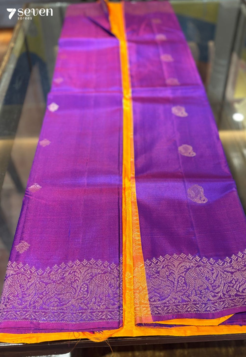 Vadaamalli Signature Seven Handloom Violet/ Yellow Bangalore Pure Silk Saree|Silk Mark Certified - Seven Sarees - Saree - Seven Sarees