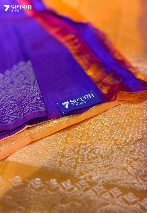Vadaamalli Signature Seven Handloom Violet/ Yellow Bangalore Pure Silk Saree|Silk Mark Certified - Seven Sarees - Saree - Seven Sarees