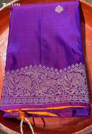 Vadaamalli Signature Seven Handloom Violet/ Yellow Bangalore Pure Silk Saree|Silk Mark Certified - Seven Sarees - Saree - Seven Sarees