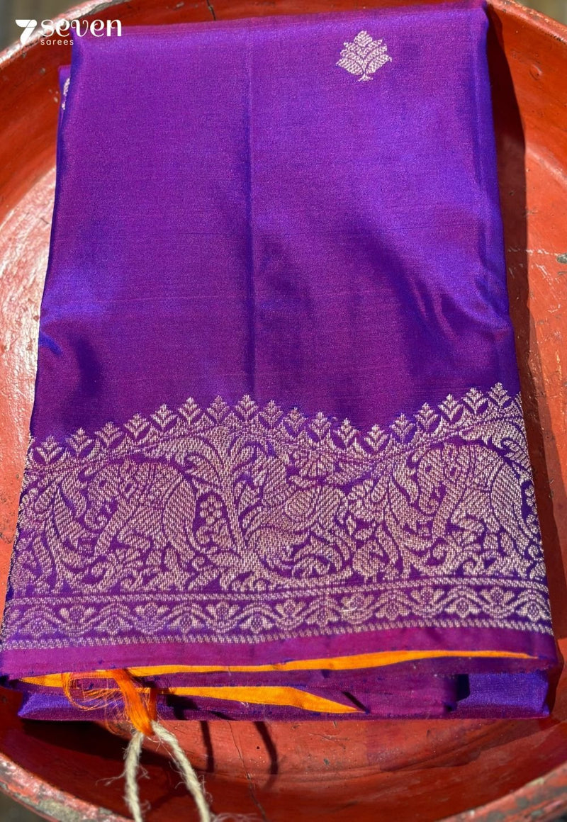 Vadaamalli Signature Seven Handloom Violet/ Yellow Bangalore Pure Silk Saree|Silk Mark Certified - Seven Sarees - Saree - Seven Sarees