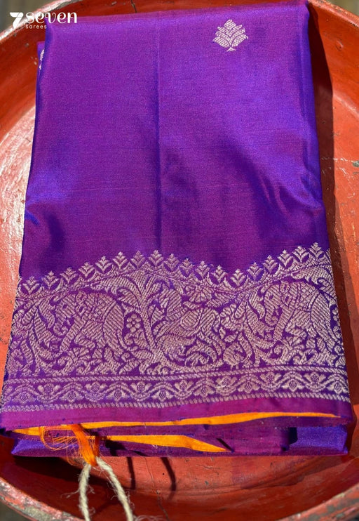 Vadaamalli Signature Seven Handloom Violet/ Yellow Bangalore Pure Silk Saree|Silk Mark Certified - Seven Sarees - Saree - Seven Sarees