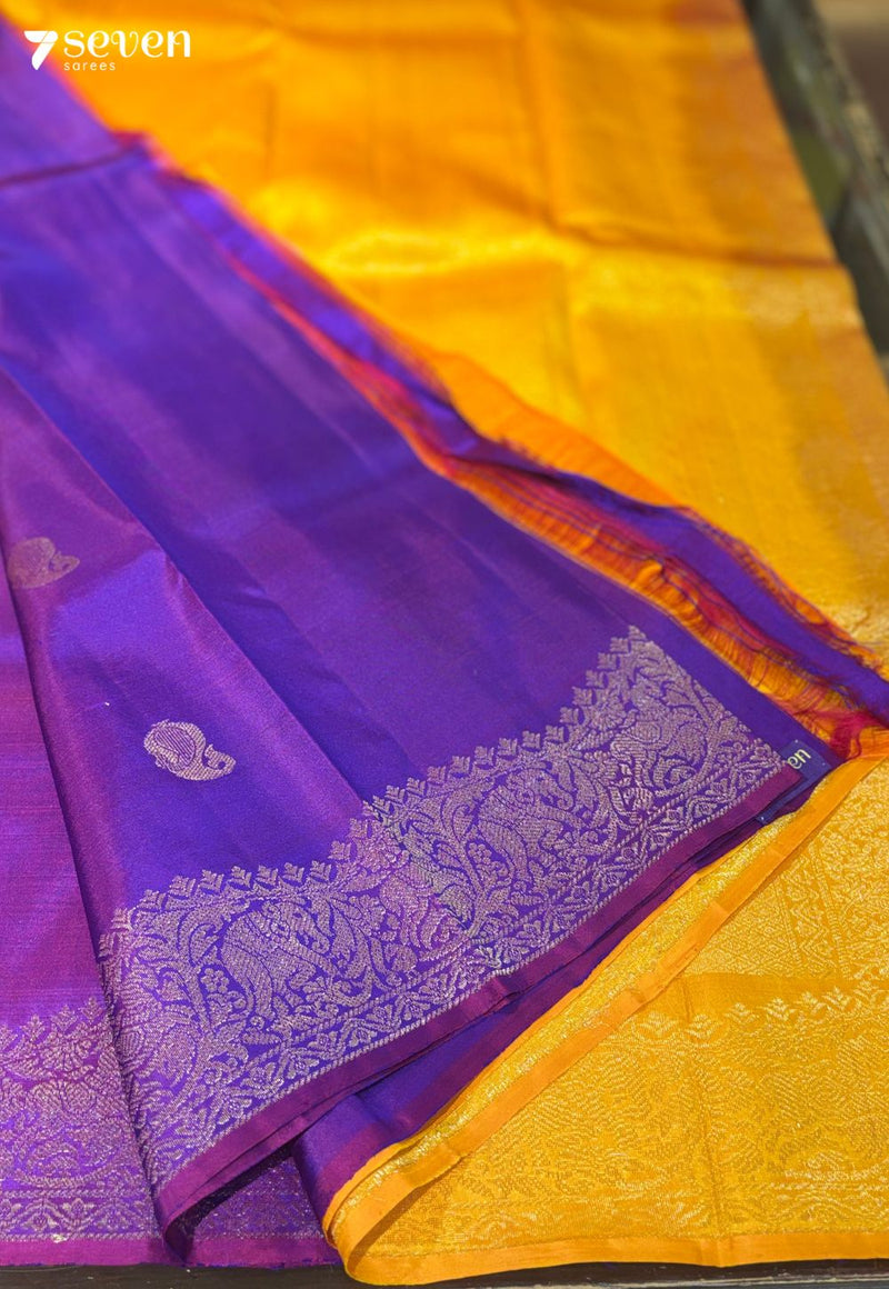 Vadaamalli Signature Seven Handloom Violet/ Yellow Bangalore Pure Silk Saree|Silk Mark Certified - Seven Sarees - Saree - Seven Sarees