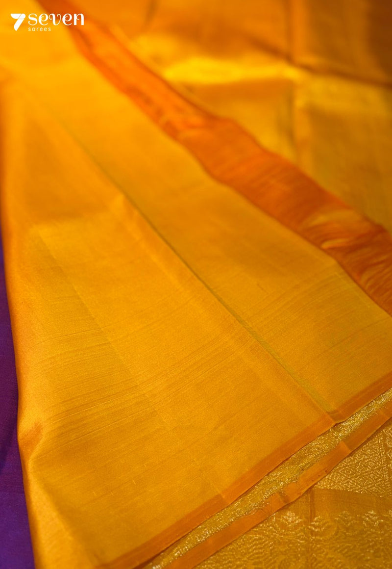 Vadaamalli Signature Seven Handloom Violet/ Yellow Bangalore Pure Silk Saree|Silk Mark Certified - Seven Sarees - Saree - Seven Sarees