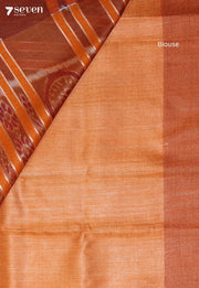 Vaidarbhi Handloom Blue Pure Tussar Silk Saree with Cotton Ikkat Pallu - Seven Sarees - Saree - Seven Sarees