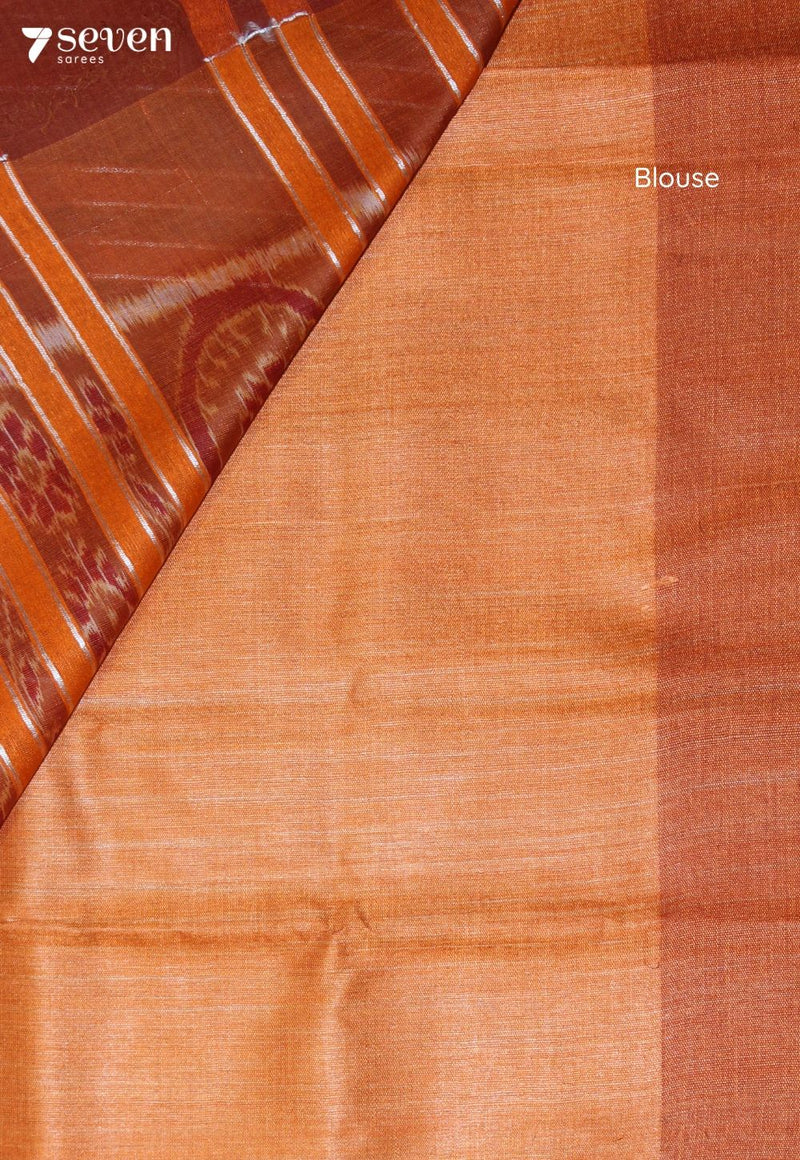 Vaidarbhi Handloom Blue Pure Tussar Silk Saree with Cotton Ikkat Pallu - Seven Sarees - Saree - Seven Sarees