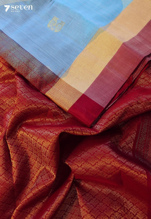 Vaidurya Signature Seven Handloom Blue Bangalore Pure Silk Cotton Saree - Seven Sarees - Saree - Seven Sarees