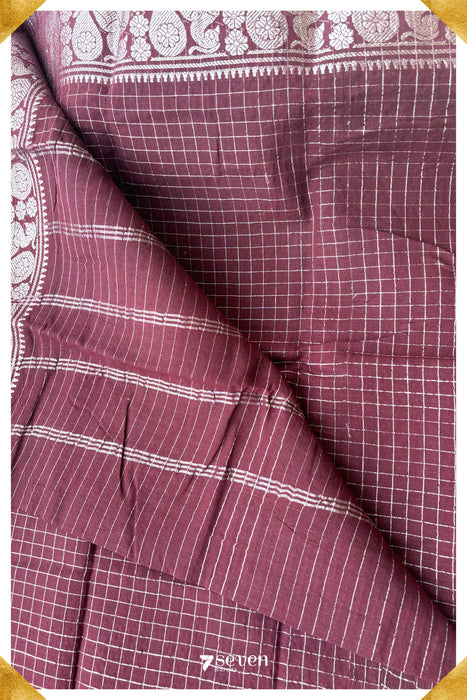 Vaigai Madurai Dark Chocolate Handmade Pure Cotton Sungudi Checks Saree - Seven Sarees - Saree - Seven Sarees