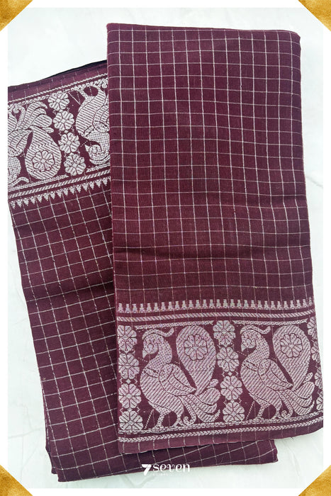 Vaigai Madurai Dark Chocolate Handmade Pure Cotton Sungudi Checks Saree - Seven Sarees - Saree - Seven Sarees