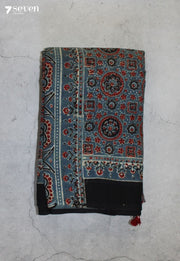 Vairuna Kutch Blue Pure Handmade Ajrakh 100% Cotton Saree - Seven Sarees - Saree - Seven Sarees