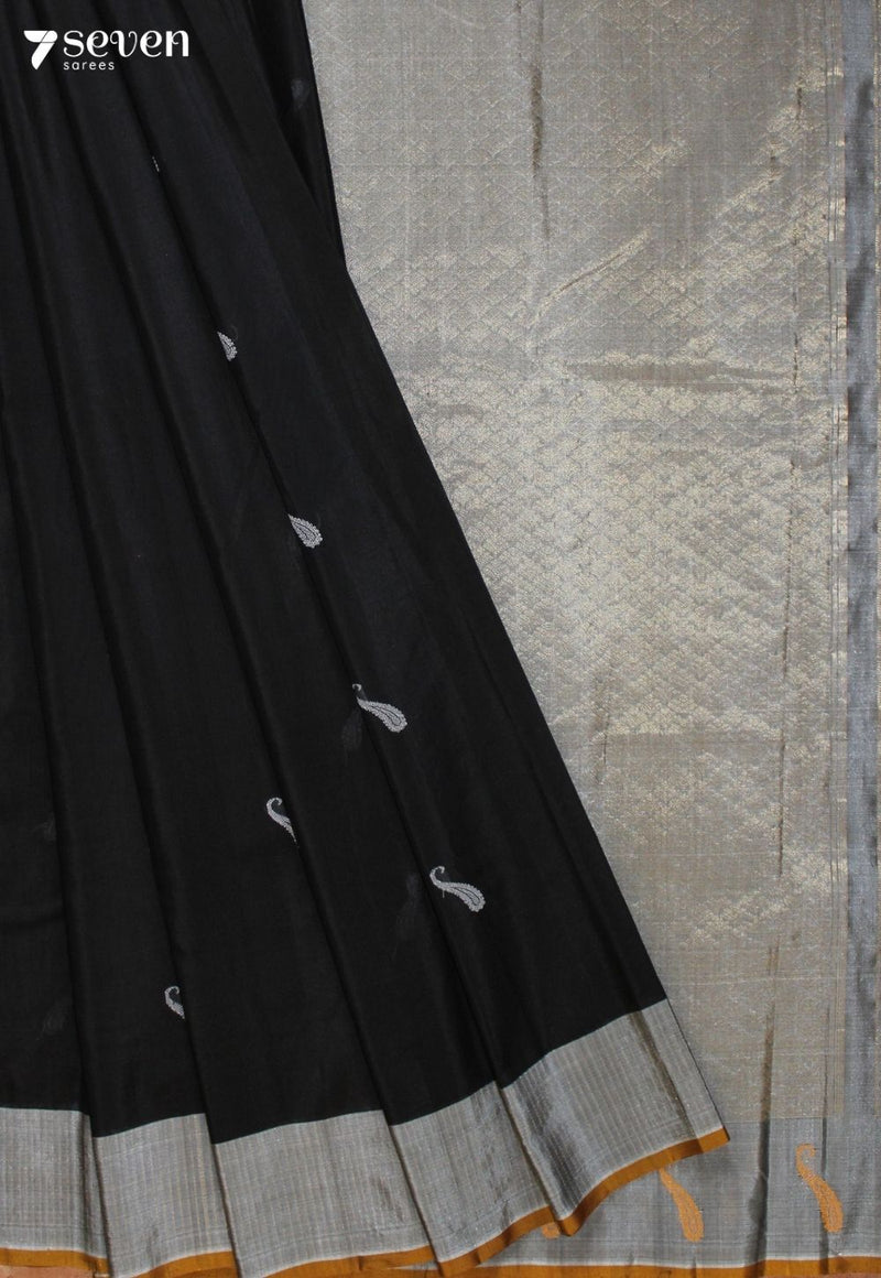 Vaishra Signature Seven Handloom Black Bangalore Pure Silk Cotton Saree - Seven Sarees - Saree - Seven Sarees