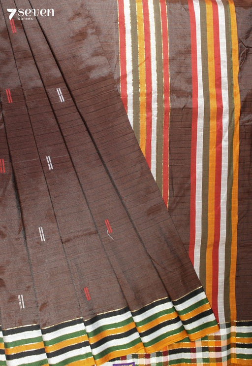 Vanarika Signature Seven Handloom Brown Bangalore Vegan Silk Saree - Seven Sarees - Saree - Seven Sarees