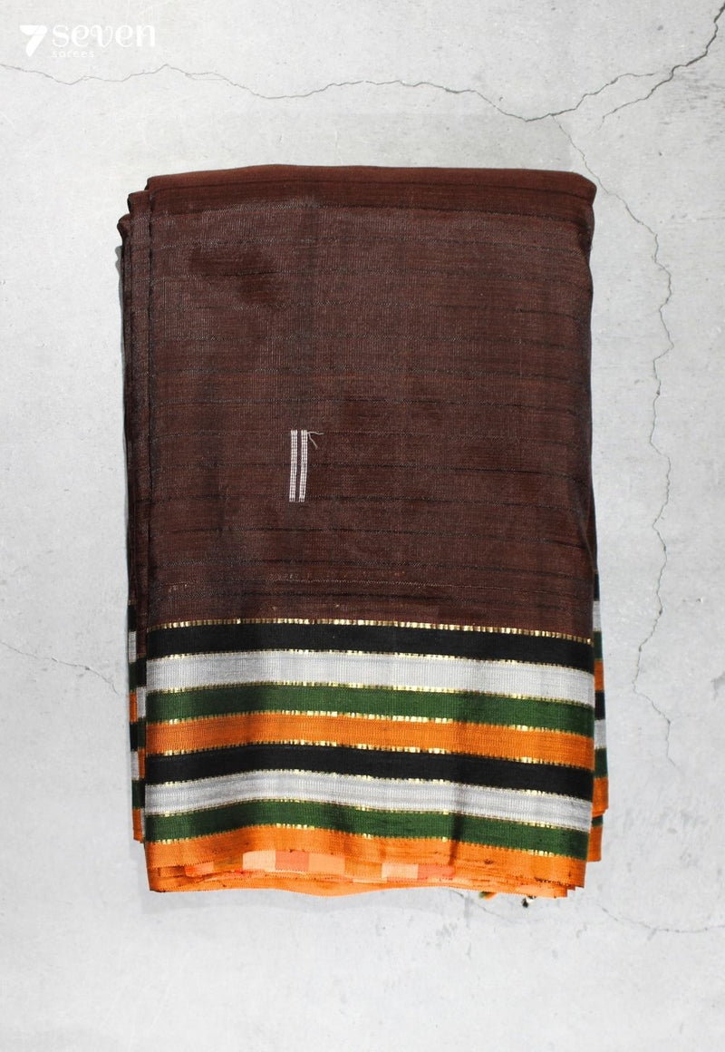Vanarika Signature Seven Handloom Brown Bangalore Vegan Silk Saree - Seven Sarees - Saree - Seven Sarees