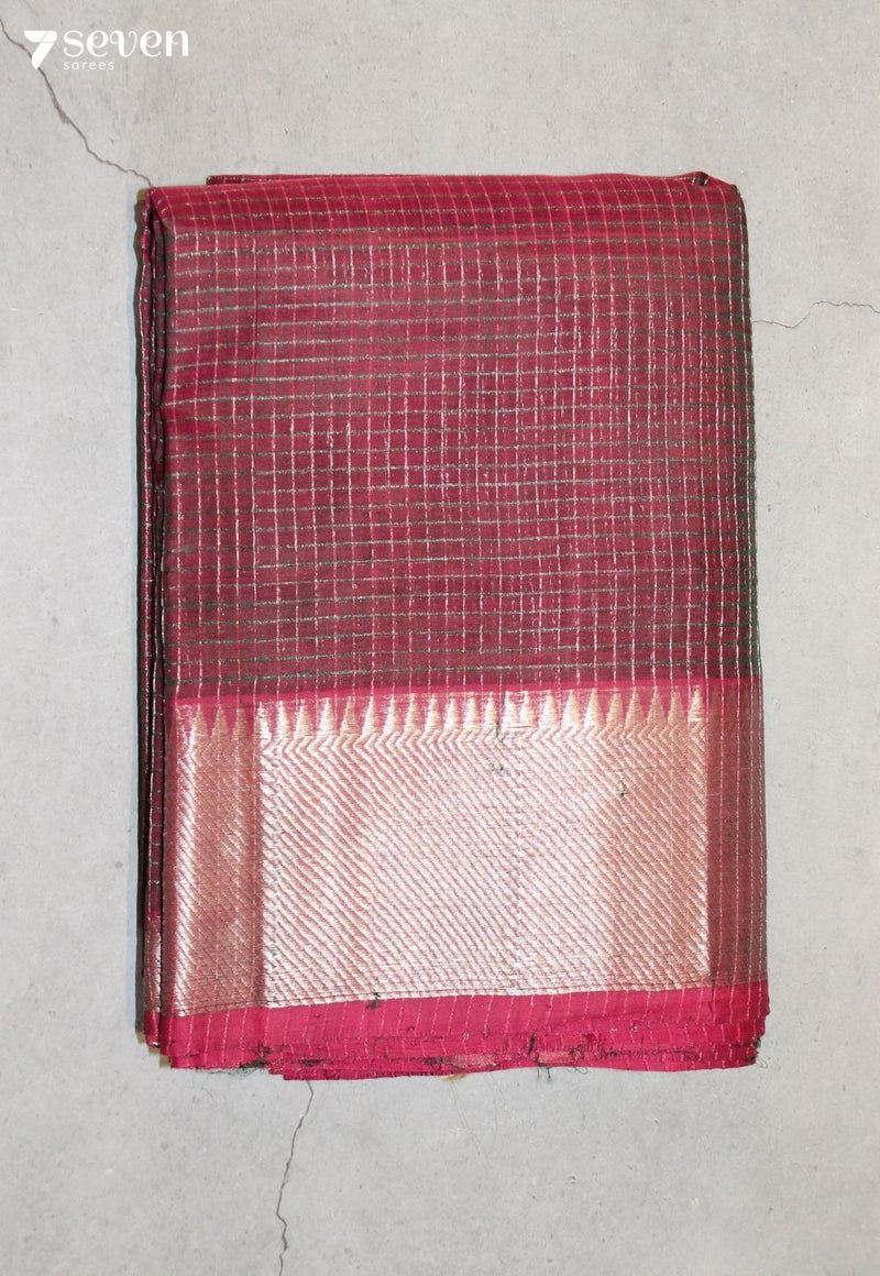 Vaneshi Mangalagiri Handloom Red Silk Cotton Checked Saree - Seven Sarees - Saree - Seven Sarees
