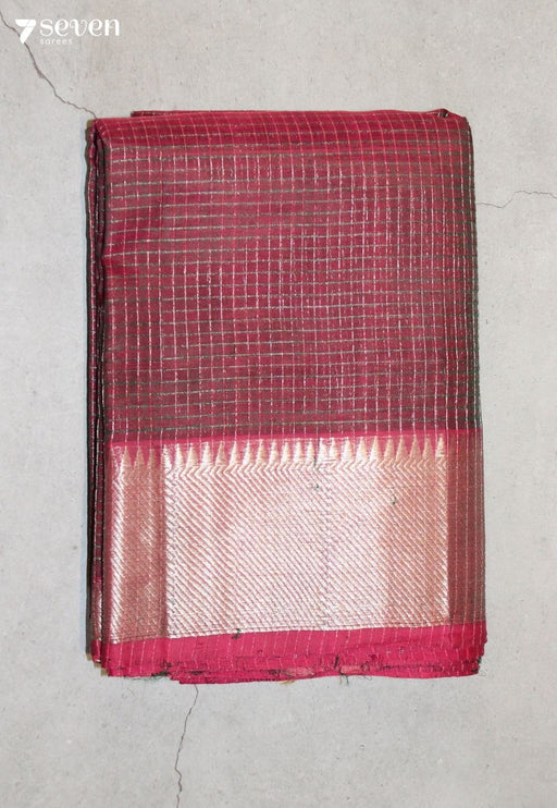 Vaneshi Mangalagiri Handloom Red Silk Cotton Checked Saree - Seven Sarees - Saree - Seven Sarees