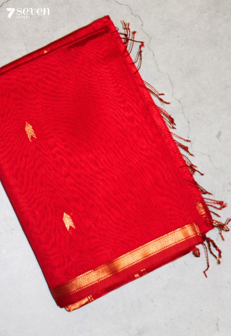 Vanthika Maheshwari Handloom Red Silk Cotton Saree - Seven Sarees - Seven Sarees