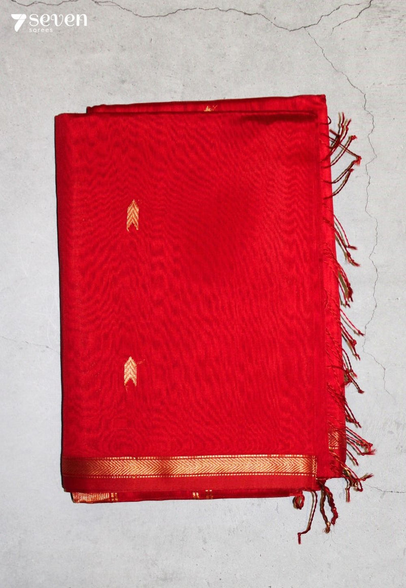 Vanthika Maheshwari Handloom Red Silk Cotton Saree - Seven Sarees - Seven Sarees