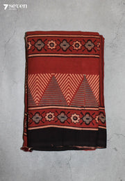 Vanthira Kutch Red Pure Handmade Ajrakh 100% Cotton Saree - Seven Sarees - Saree - Seven Sarees