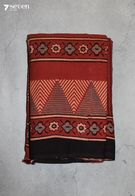 Vanthira Kutch Red Pure Handmade Ajrakh 100% Cotton Saree - Seven Sarees - Saree - Seven Sarees