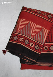 Vanthira Kutch Red Pure Handmade Ajrakh 100% Cotton Saree - Seven Sarees - Saree - Seven Sarees