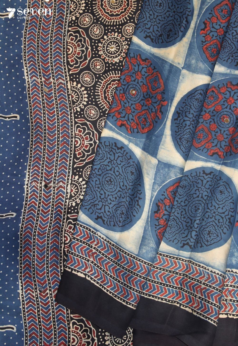 Varnali Kutch Blue Pure Handmade Ajrakh Modal with Handpasted Mirrors - view 5