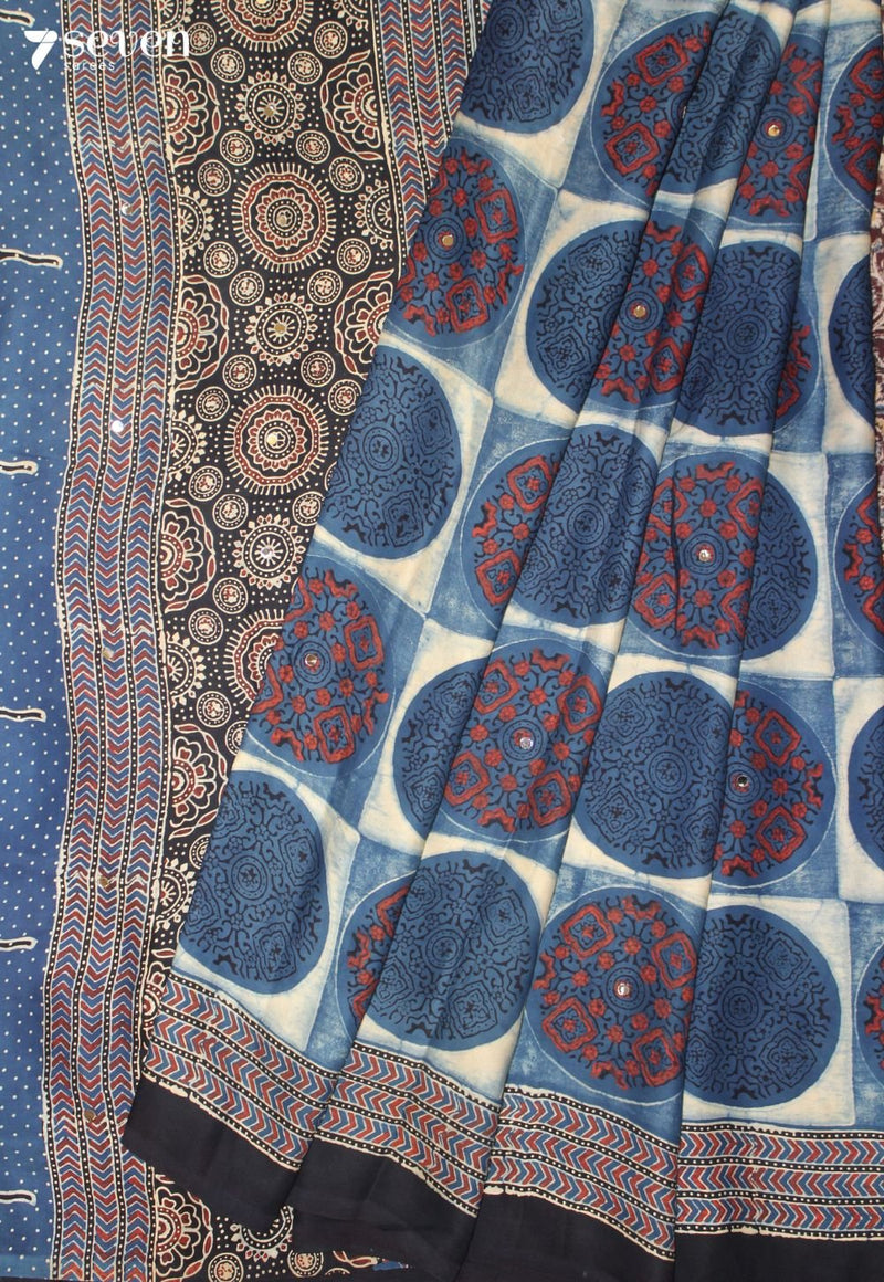 Varnali Kutch Blue Pure Handmade Ajrakh Modal with Handpasted Mirrors - view 1