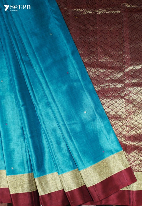 Varnam Signature Seven Handloom Blue Bangalore Pure Silk Cotton Saree - Seven Sarees - Saree - Seven Sarees