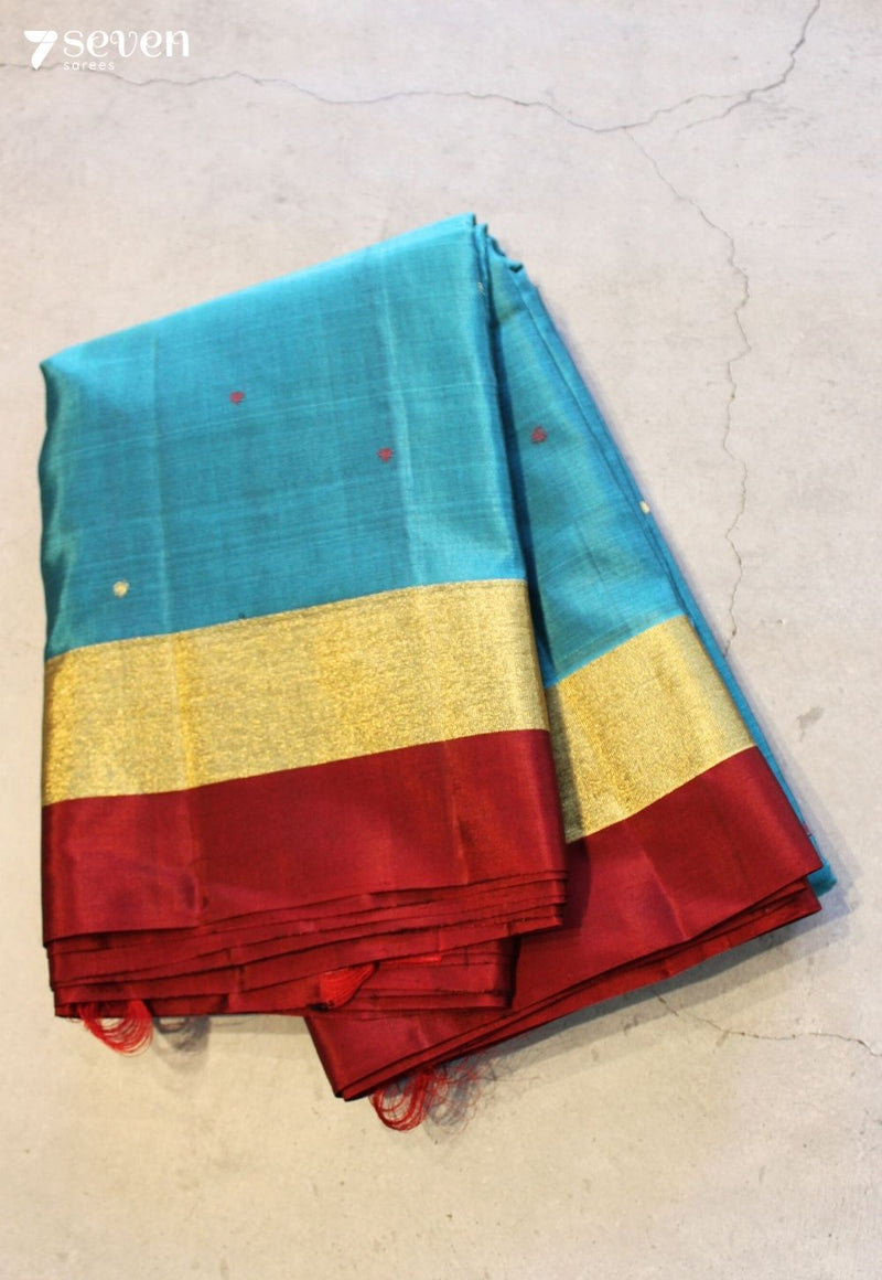 Varnam Signature Seven Handloom Blue Bangalore Pure Silk Cotton Saree - Seven Sarees - Saree - Seven Sarees
