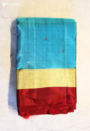 Varnam Signature Seven Handloom Blue Bangalore Pure Silk Cotton Saree - Seven Sarees - Saree - Seven Sarees