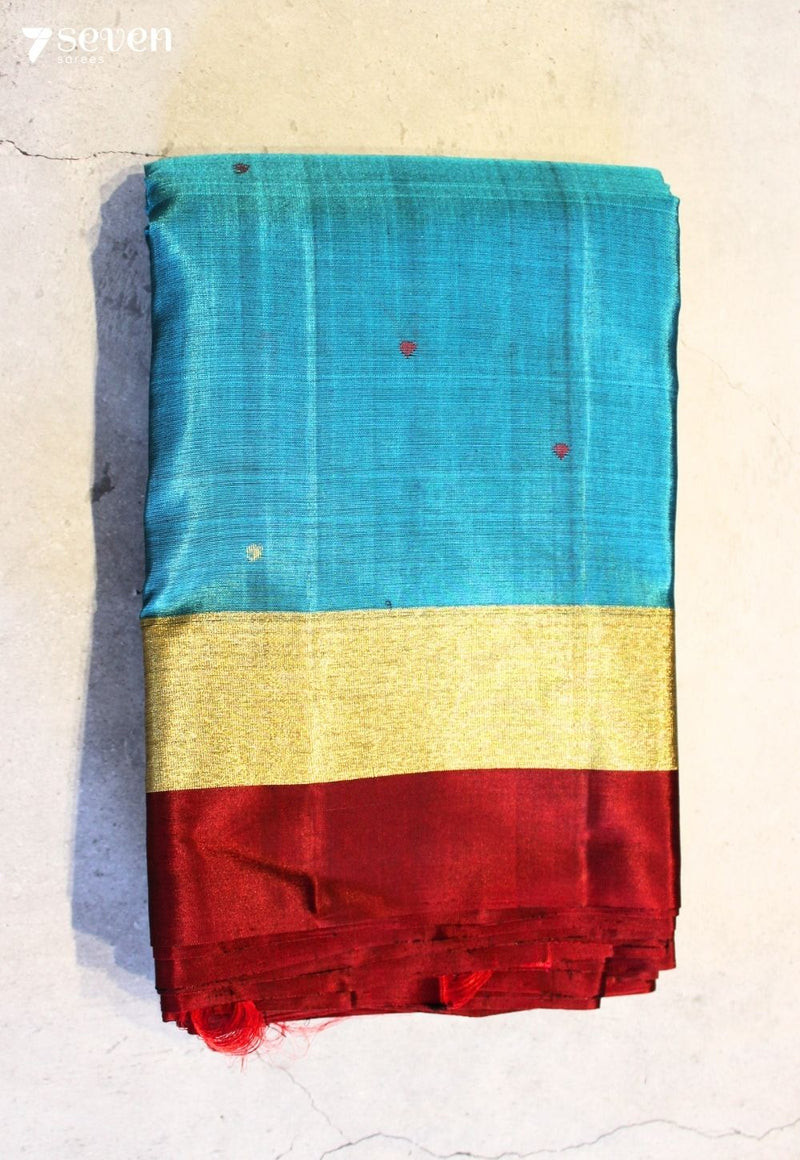 Varnam Signature Seven Handloom Blue Bangalore Pure Silk Cotton Saree - Seven Sarees - Saree - Seven Sarees