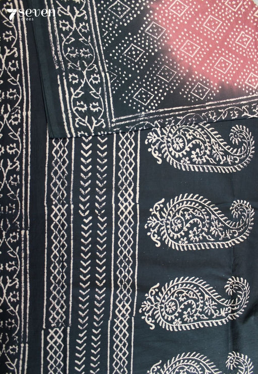 Varnika Jaipur Rust Hand Block Printed 100% Cotton Saree - Seven Sarees - Saree - Seven Sarees