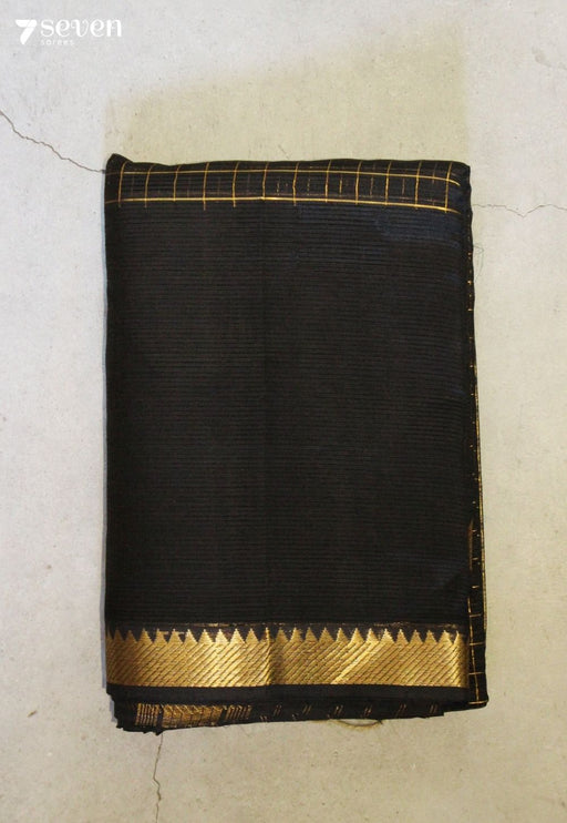 Varnyika Mangalagiri Handloom Black Silk Cotton Checked Saree - Seven Sarees - Saree - Seven Sarees