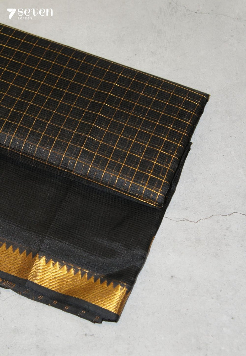 Varnyika Mangalagiri Handloom Black Silk Cotton Checked Saree - Seven Sarees - Saree - Seven Sarees