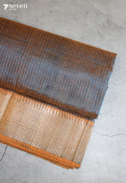 Varunmi Mangalagiri Handloom Grey-Orange Silk Cotton Checked Saree - Seven Sarees - Saree - Seven Sarees
