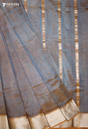 Varunmi Mangalagiri Handloom Grey-Orange Silk Cotton Checked Saree - Seven Sarees - Saree - Seven Sarees