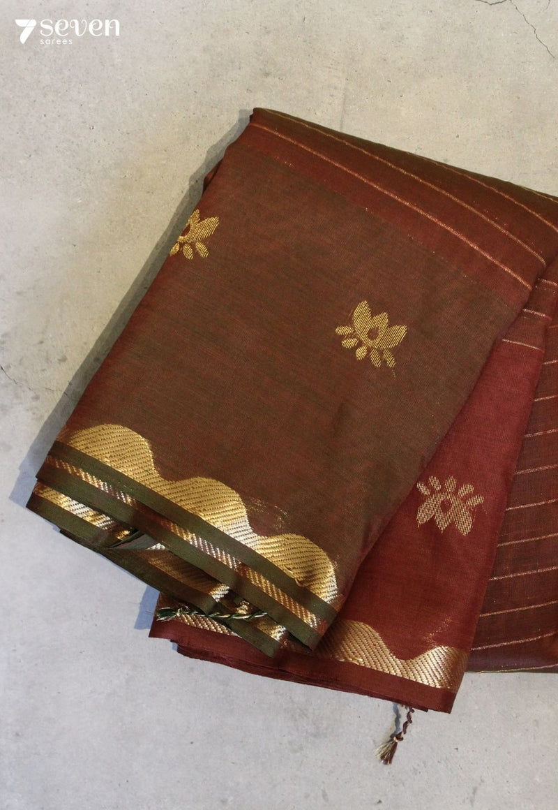 Vashrini Signature Seven Handloom Brick Red Bangalore Vegan Silk Saree - Seven Sarees - Saree - Seven Sarees