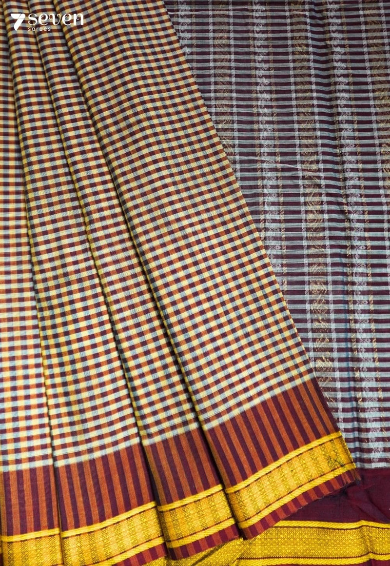 Vastraaya Signature Seven Handloom Red Bangalore Pure Cotton Saree - Seven Sarees - Saree - Seven Sarees