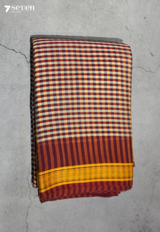 Vastraaya Signature Seven Handloom Red Bangalore Pure Cotton Saree - Seven Sarees - Saree - Seven Sarees