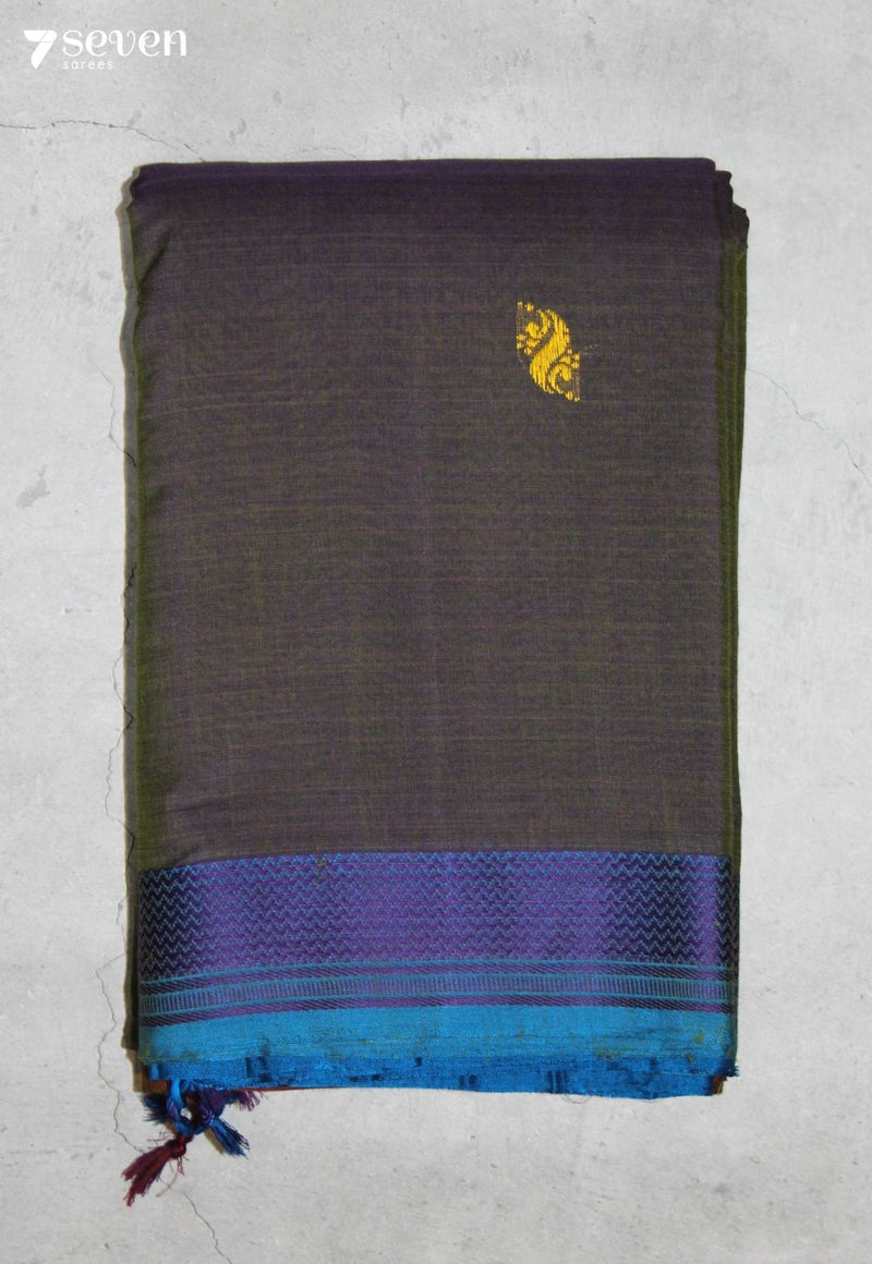 Vasundhara Signature Seven Handloom Olive Purple Bangalore Pure Cotton Saree - view 2