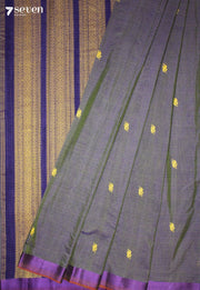 Vasundhara Signature Seven Handloom Olive Purple Bangalore Pure Cotton Saree - view 1