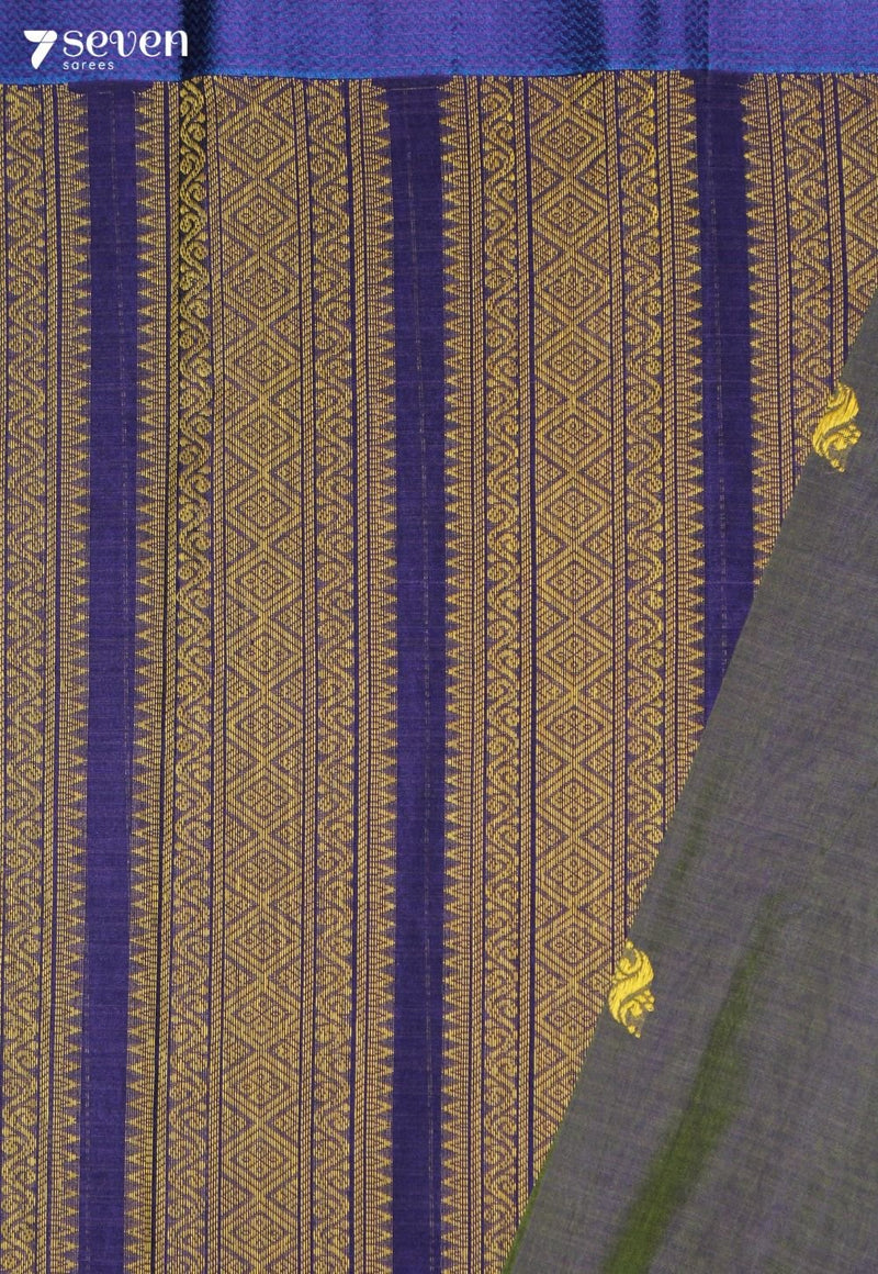 Vasundhara Signature Seven Handloom Olive Purple Bangalore Pure Cotton Saree - view 3