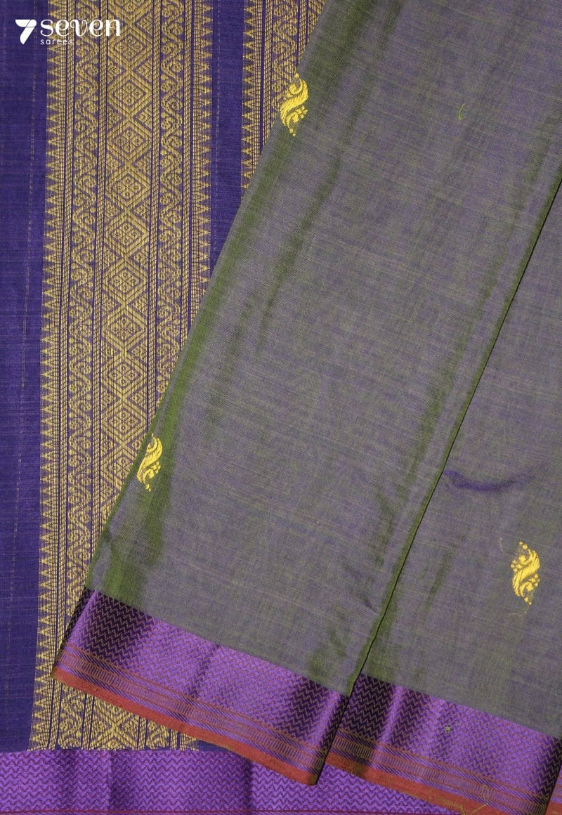Vasundhara Signature Seven Handloom Olive Purple Bangalore Pure Cotton Saree - view 5