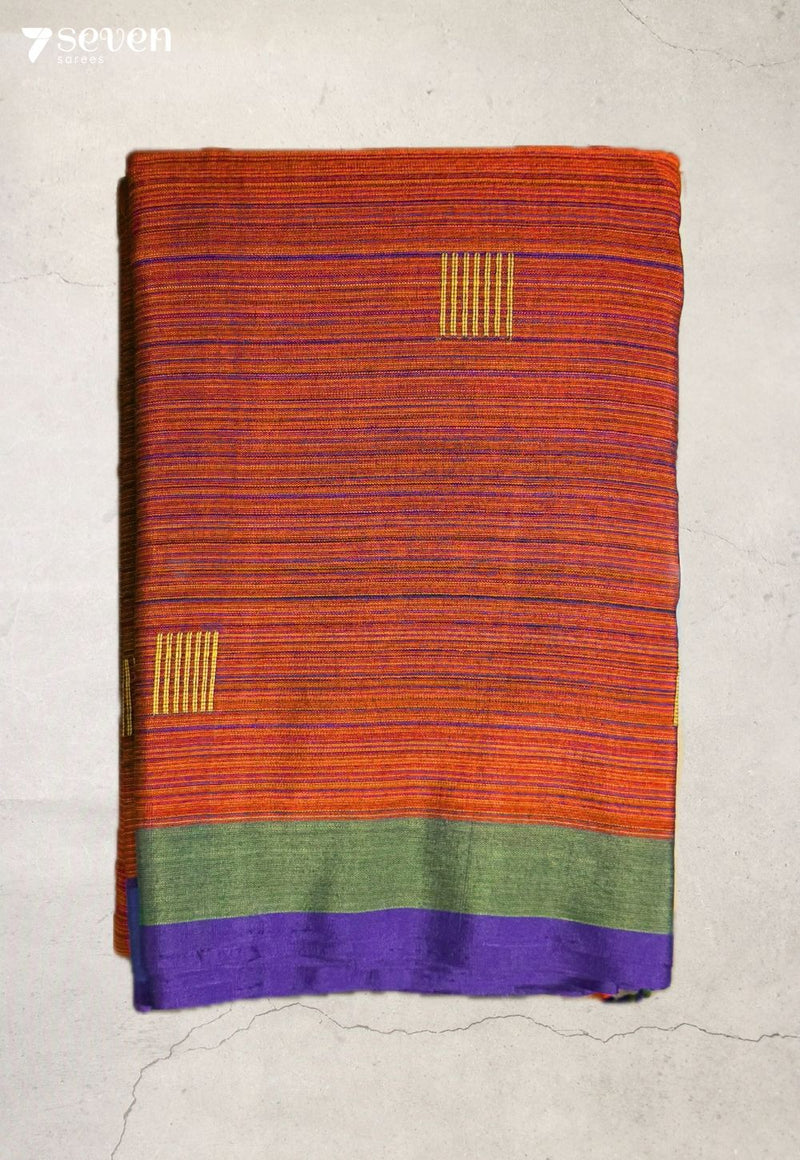 Vatsala Signature Seven Handloom Orange Bangalore Pure Cotton Saree - view 2