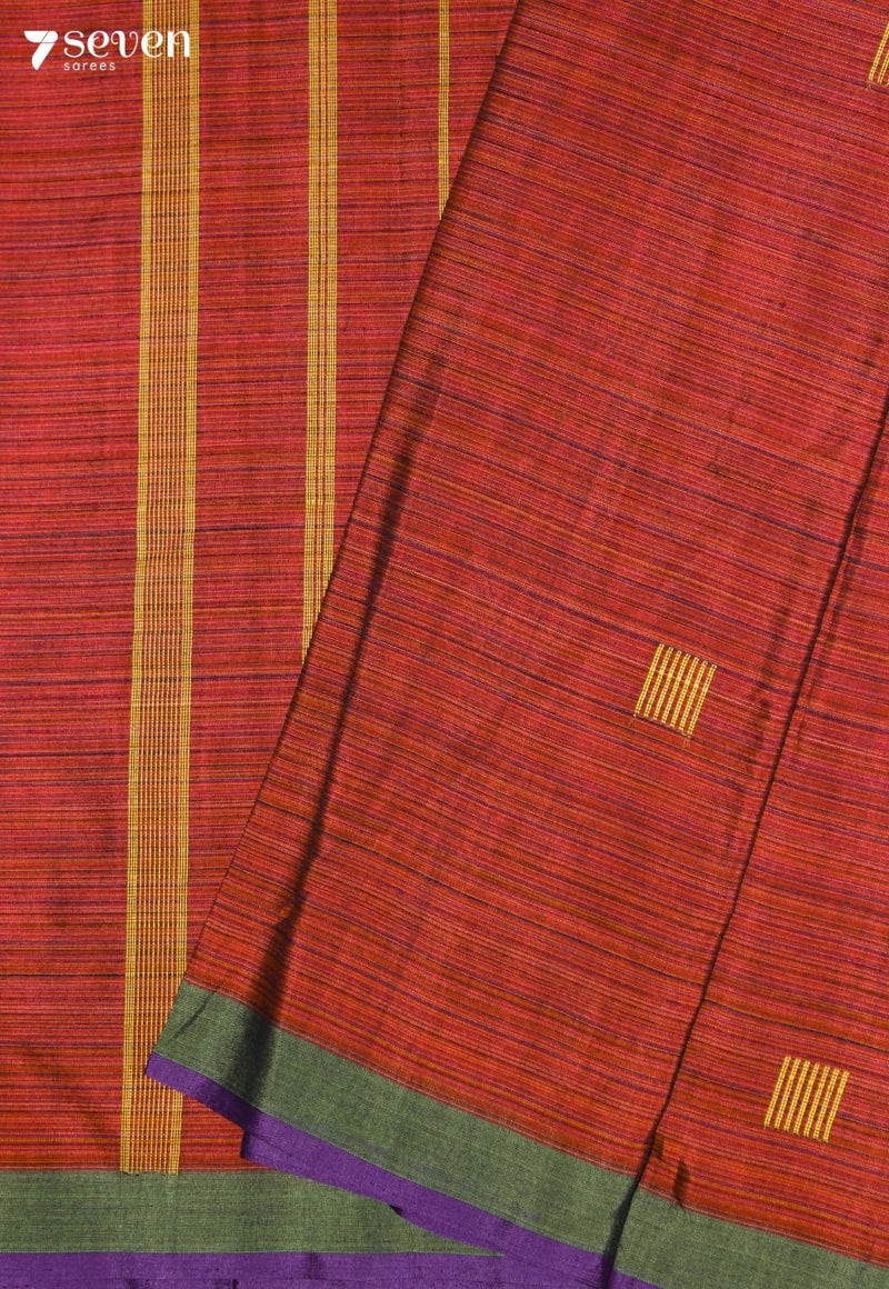Vatsala Signature Seven Handloom Orange Bangalore Pure Cotton Saree - view 5