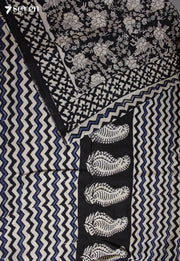 Vedhika Jaipur Black Hand Block Printed 100% Cotton Saree - Seven Sarees - Saree - Seven Sarees