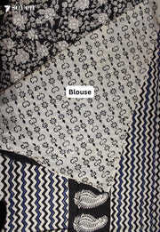 Vedhika Jaipur Black Hand Block Printed 100% Cotton Saree - Seven Sarees - Saree - Seven Sarees