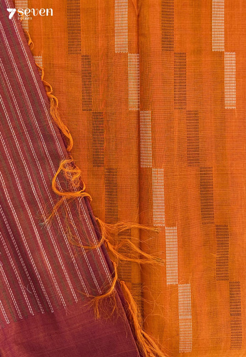 Vedika Signature Seven Handloom Red Orange Bangalore Pure Silk Cotton Saree - Seven Sarees - Saree - Seven Sarees