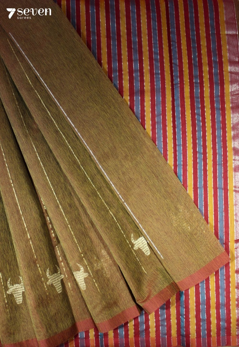 Veekshika Signature Seven Handloom Brown Bangalore Pure Silk Cotton Saree - Seven Sarees - Saree - Seven Sarees