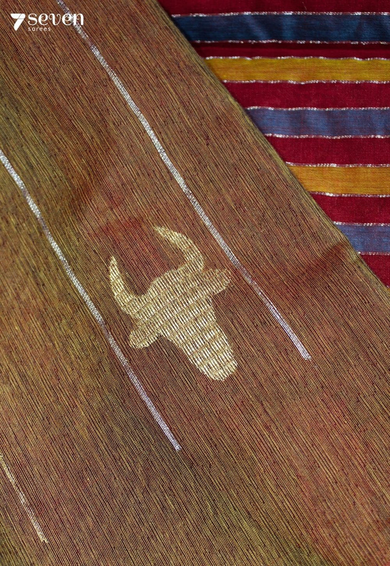 Veekshika Signature Seven Handloom Brown Bangalore Pure Silk Cotton Saree - Seven Sarees - Saree - Seven Sarees