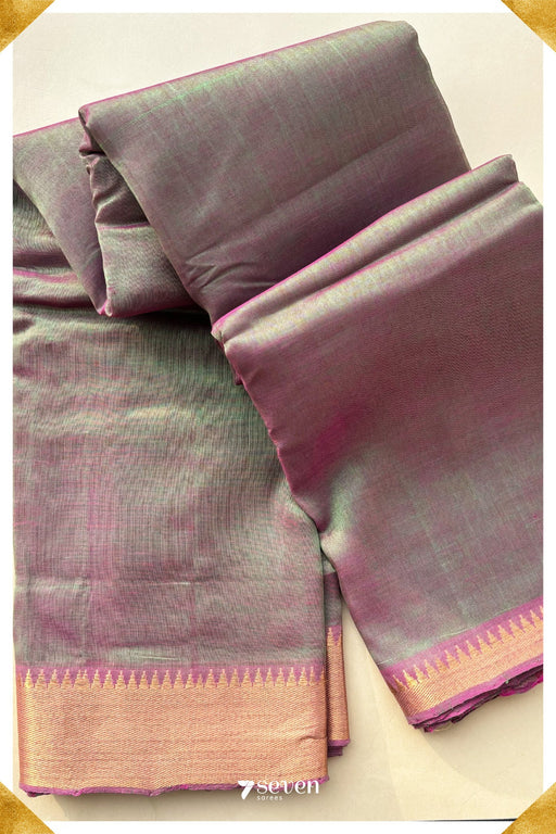 Veera Mangalagiri Handloom Green - Pink Double Shade Vegan Silk Saree - Seven Sarees - Saree - Seven Sarees